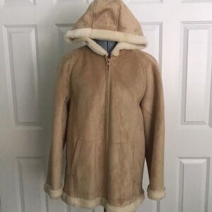 Mackintosh New England Tan Faux Suede & Shearling Hooded Coat Size S